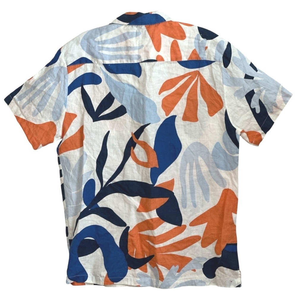 Porter & Ash Mens 100% Linen Shirt Abstract Blue Orange Summer Vacation Resort M - Picture 2 of 5